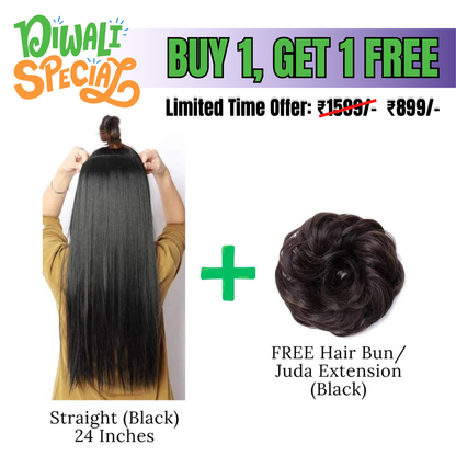 24 Inches" Clip In Hair Extensions + FREE Hair Bun (Juda) Extension