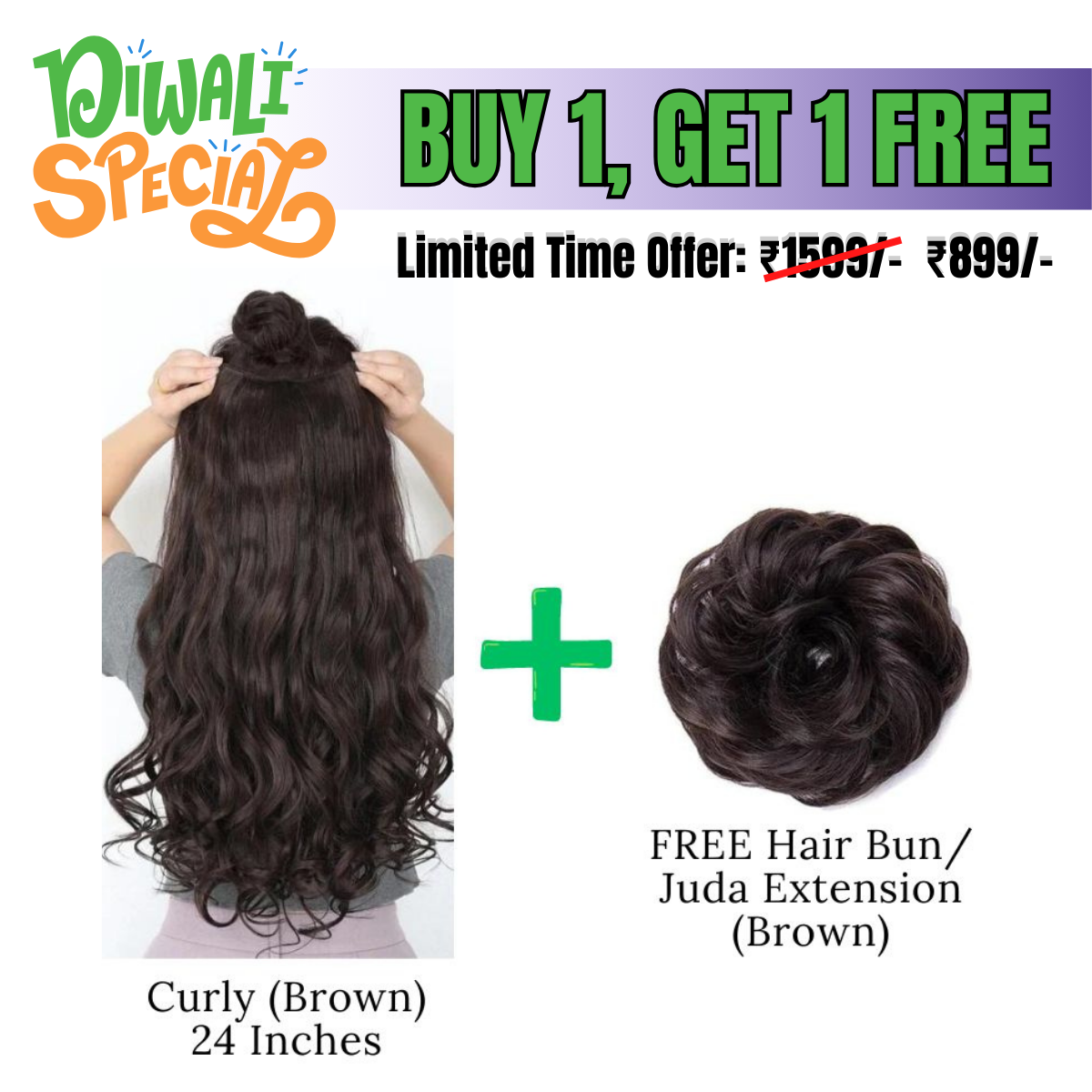 24 Inches" Clip In Hair Extensions + FREE Hair Bun (Juda) Extension