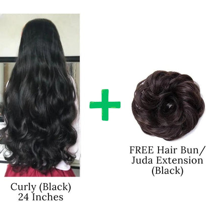 24 Inches" Clip In Hair Extensions + FREE Hair Bun (Juda) Extension