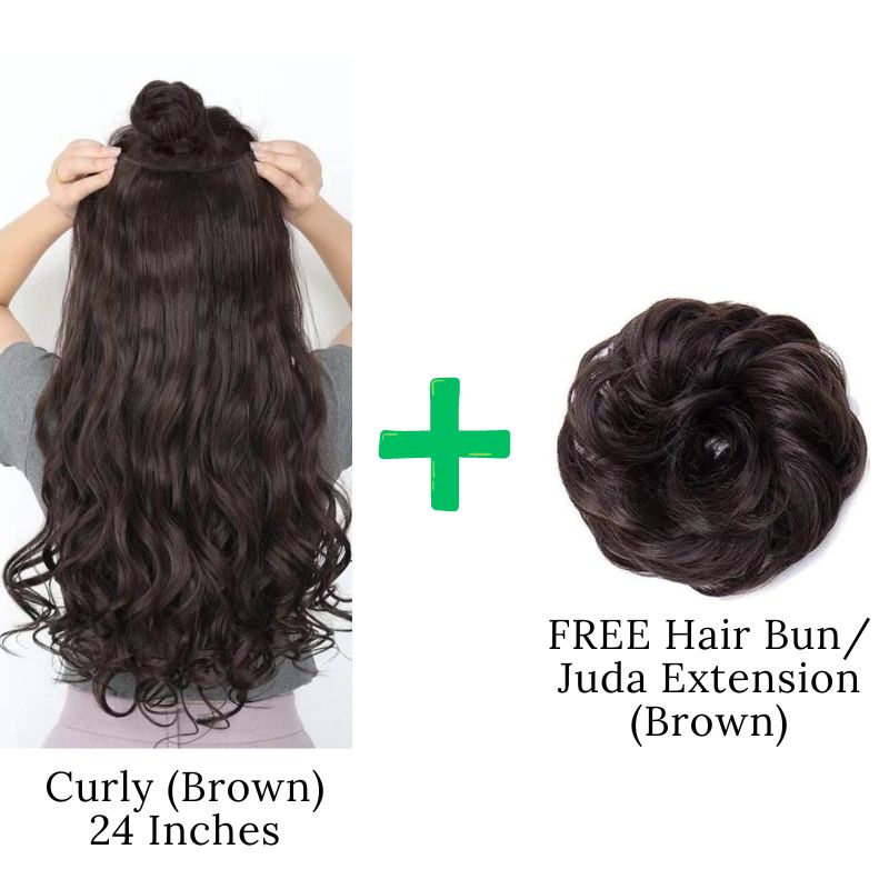 24 Inches" Clip In Hair Extensions + FREE Hair Bun (Juda) Extension