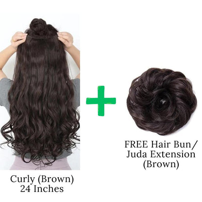 24 Inches" Clip In Hair Extensions + FREE Hair Bun (Juda) Extension